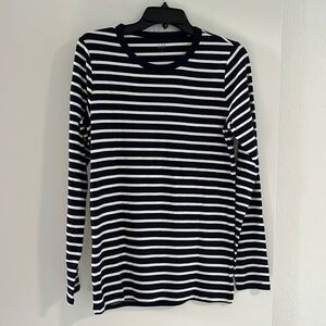GAP Modern Tee Shirt Crew Neck Long Sleeve Navy/White Stripe Size Large